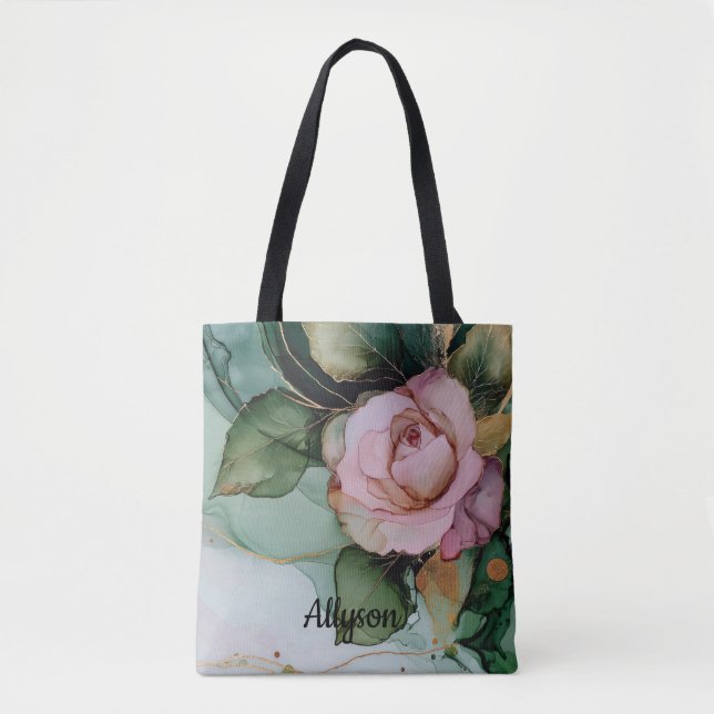 Romantic Gold Blush Pink Rose Floral Bridal shower Tote Bag (Front)