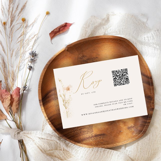 Romantic Gold Blush Pressed Flowers QR code RSVP (Creator Uploaded)