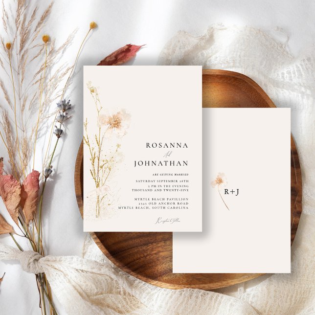 Romantic Gold & Blush Pressed Flowers Wedding Invitation (Creator Uploaded)