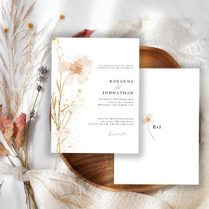 Romantic Gold & Blush Pressed Flowers Wedding  Invitation