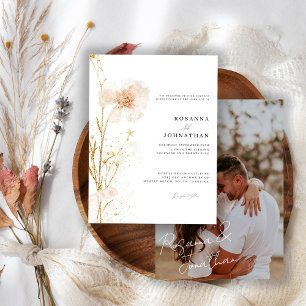 Romantic Gold & Blush Pressed Wildflowers Wedding  Invitation
