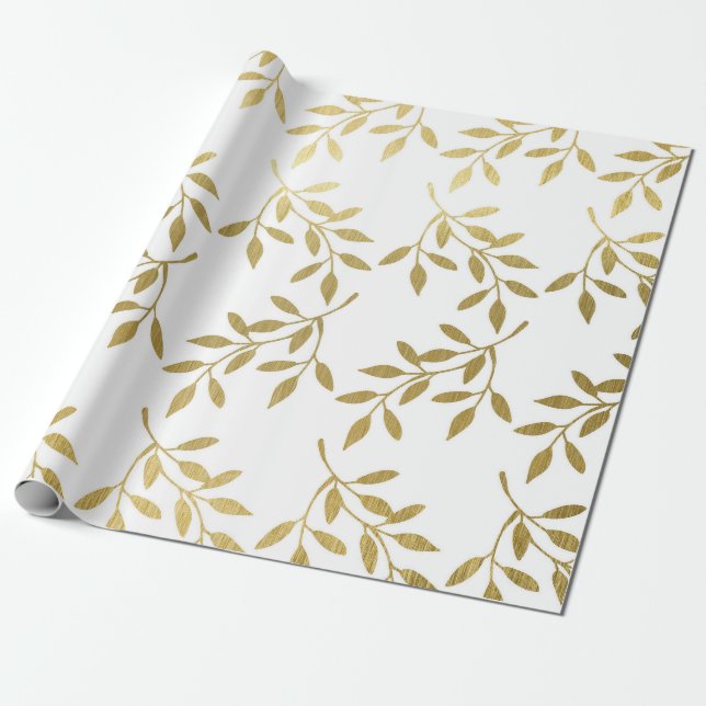 Romantic Gold Botanical Leaf Wedding Wrapping Pape Paper (Unrolled)