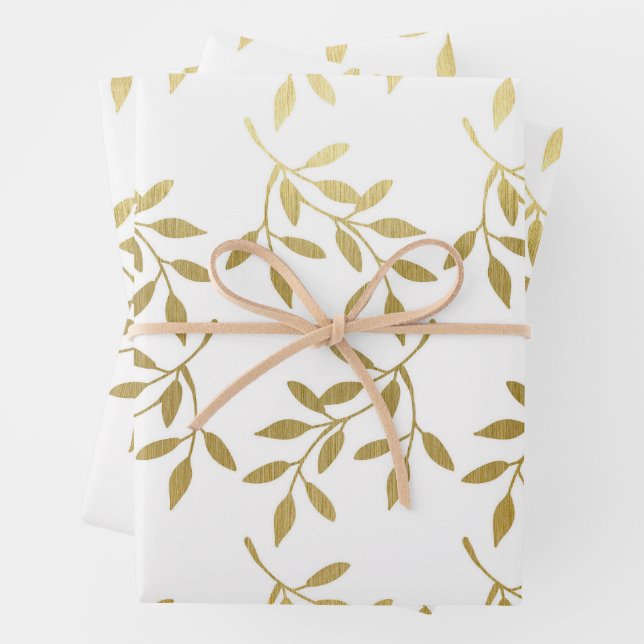 Romantic Gold Botanical Leaf Wedding Wrapping Paper Sheet (In situ)
