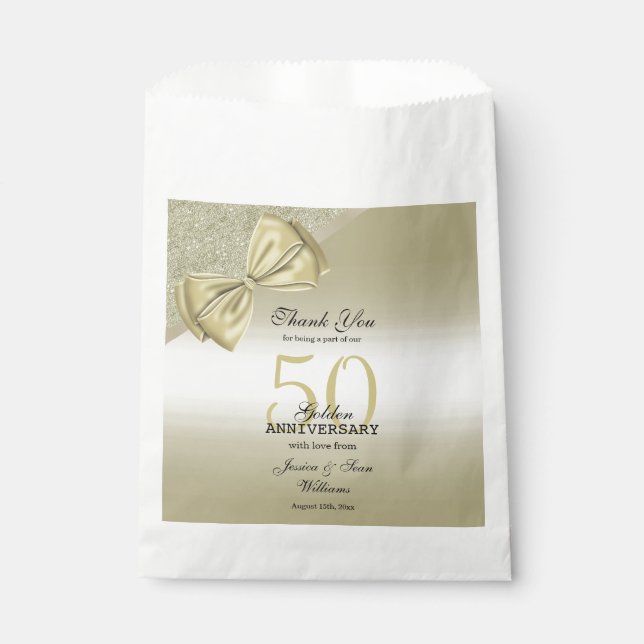 Romantic Gold Bow & Glitter 50th Wedding      Favour Bags (Front)