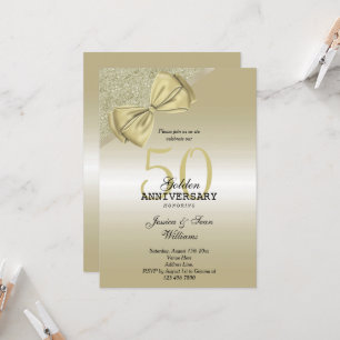 Romantic Gold Bow & Glitter 50th Wedding Invitation