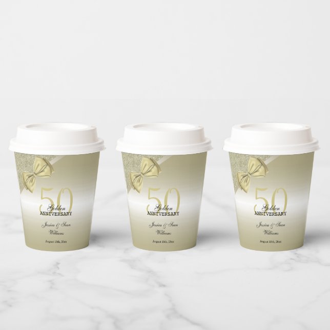 Romantic Gold Bow & Glitter 50th Wedding     Paper Cups (Multi)