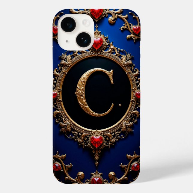 💛 Romantic Gold C Monogram Heart Frame Case-Mate iPhone Case (Back)