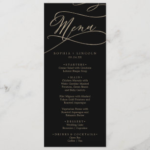 Romantic Gold Calligraphy   Black Dinner Menu