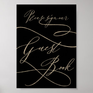 Romantic Gold Calligraphy   Black Guest Book Sign