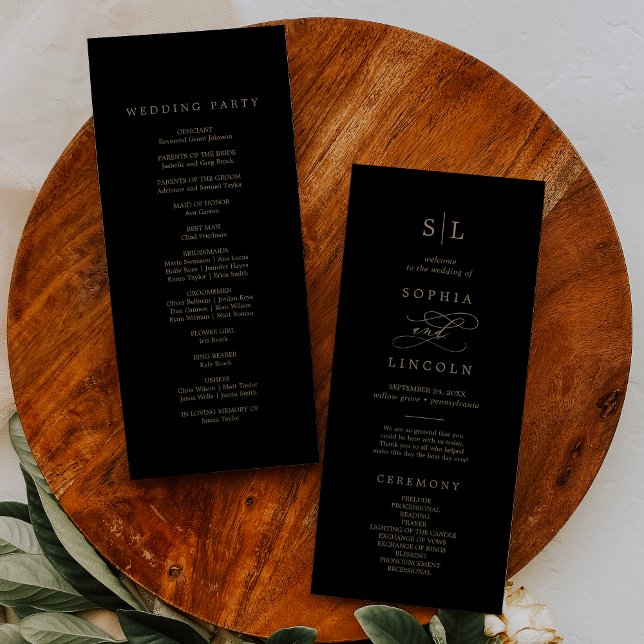 Romantic Gold Calligraphy | Black Monogram Wedding Programme (Creator Uploaded)