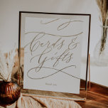 Romantic Gold Calligraphy Cards and Gifts Sign<br><div class="desc">This romantic gold calligraphy cards and gifts sign is perfect for a simple wedding or bridal shower. The modern classic design features fancy swirls and whimsical flourishes with gorgeous elegant hand lettered faux champagne gold foil typography. The line of text at the bottom of the sign can be personalised with...</div>