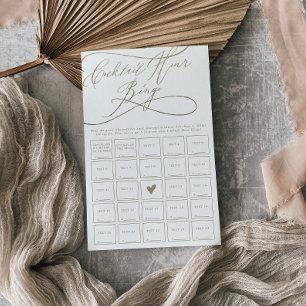 Romantic Gold Calligraphy Cocktail Hour Bingo Game Flyer