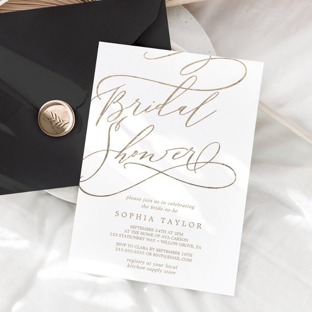 Romantic Gold Calligraphy | Flourish Bridal Shower Invitation (Creator Uploaded)