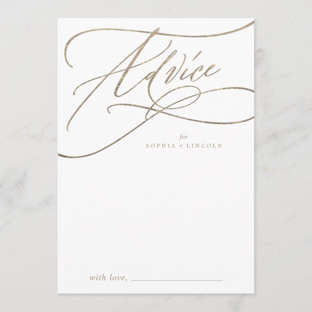 Romantic Gold Calligraphy | Flourish Wedding Advice Card (Front)