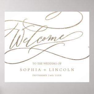 Romantic Gold Calligraphy Flourish Welcome Wedding Poster