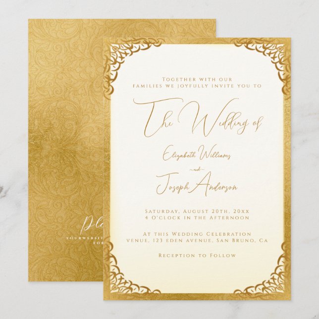 Romantic Gold Calligraphy & Gold Foil Wedding Invitation (Front/Back)