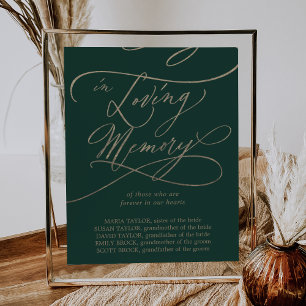 Romantic Gold Calligraphy   Green In Loving Memory Poster