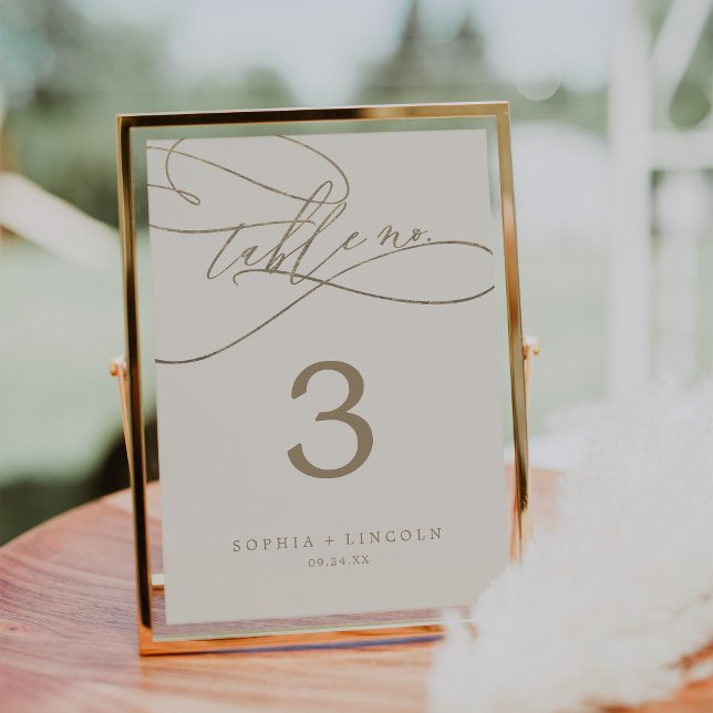 Romantic Gold Calligraphy | Ivory Flourish Table Number (Creator Uploaded)