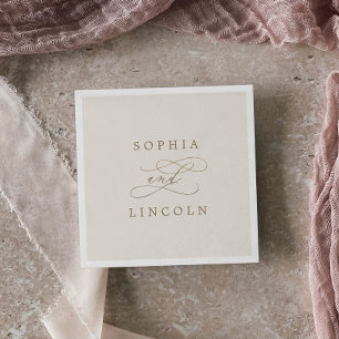 Romantic Gold Calligraphy   Ivory Flourish Wedding Napkin