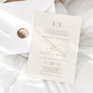 Romantic Gold Calligraphy | Ivory Formal Wedding Invitation