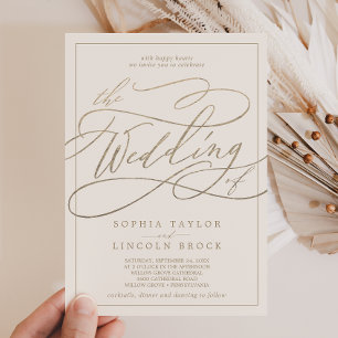 Romantic Gold Calligraphy   Ivory Frame Wedding Invitation