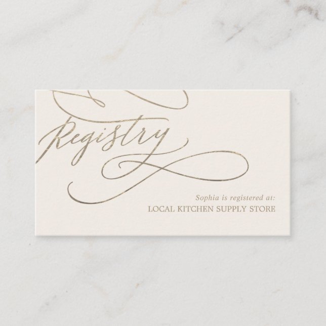 Romantic Gold Calligraphy | Ivory Gift Registry Enclosure Card (Front)
