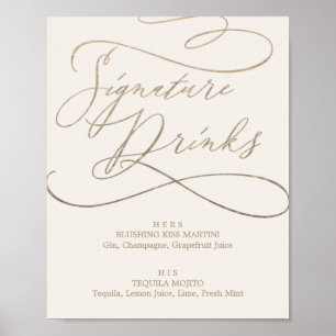 Romantic Gold Calligraphy Ivory Signature Drinks Poster