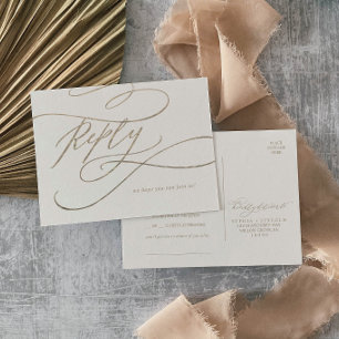 Romantic Gold Calligraphy Ivory Song Request RSVP Invitation Postcard
