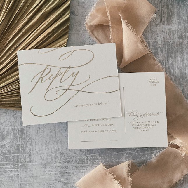 Romantic Gold Calligraphy Ivory Song Request RSVP Invitation Postcard (Creator Uploaded)