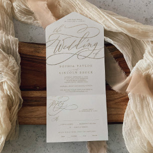 Romantic Gold Calligraphy Ivory The Wedding Of All In One Invitation