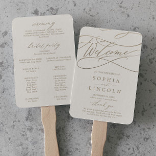 Romantic Gold Calligraphy   Ivory Wedding Program Hand Fan