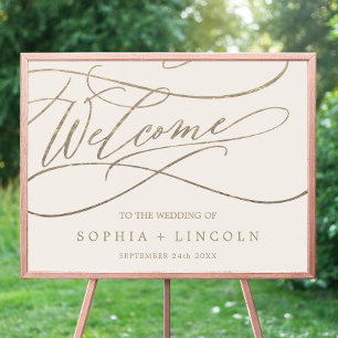 Romantic Gold Calligraphy   Ivory Welcome Wedding Poster
