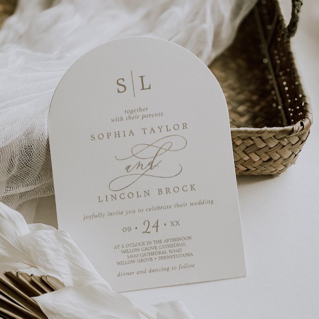 Romantic Gold Calligraphy Monogram Arch Wedding Invitation (Romantic Gold Calligraphy Monogram Arch Wedding Invitation)
