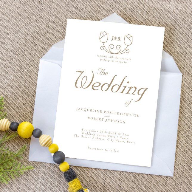 Romantic Gold Calligraphy Monogram Tulip Wedding Invitation (Creator Uploaded)