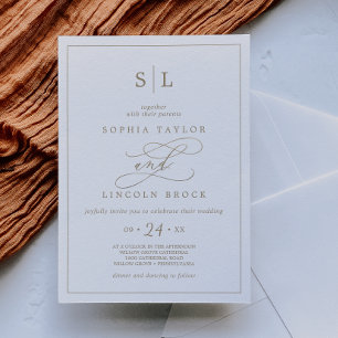 Romantic Gold Calligraphy Monogram Wedding Invitat Invitation