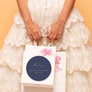 Romantic Gold Calligraphy Navy Blue Wedding Classic Round Sticker