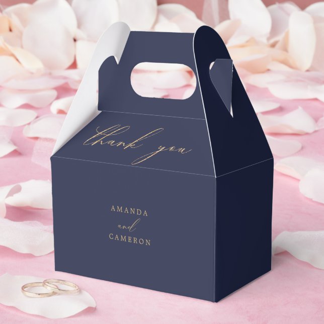 Romantic Gold Calligraphy Navy Blue Wedding Favour Box (Wedding)