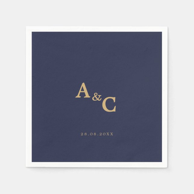 Romantic Gold Calligraphy Navy Blue Wedding Napkin (Front)