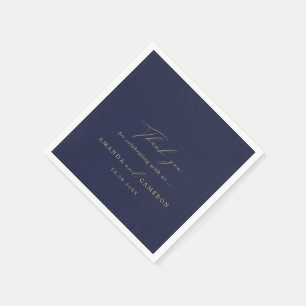 Romantic Gold Calligraphy Navy Blue Wedding Napkin