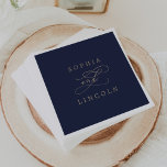Romantic Gold Calligraphy | Navy Flourish Wedding Napkin<br><div class="desc">These romantic gold calligraphy navy wedding napkins are perfect for a simple wedding reception. The modern classic design features fancy swirls and whimsical flourishes with gorgeous elegant hand lettered faux champagne gold foil typography. Personalise the napkins with the names of the bride and groom, and the wedding date. These napkins...</div>