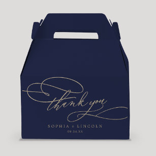 Romantic Gold Calligraphy   Navy Thank You Wedding Favour Box