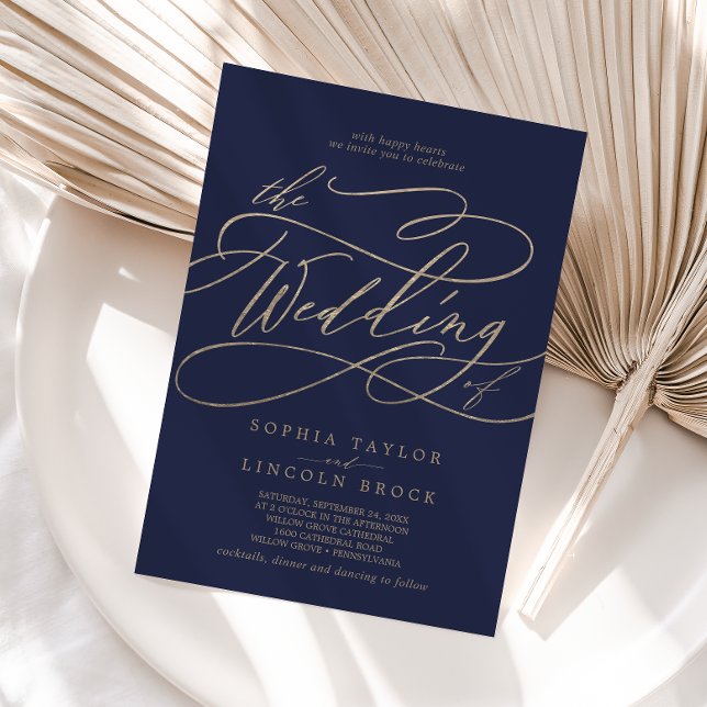 Romantic Gold Calligraphy | Navy The Wedding Of Invitation (Creator Uploaded)