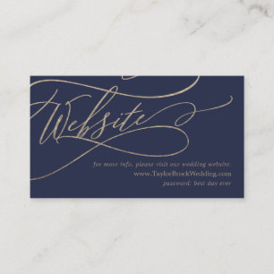 Romantic Gold Calligraphy Navy Wedding Website Enclosure Card