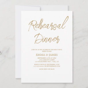 Romantic Gold Calligraphy Rehearsal Dinner  Invitation