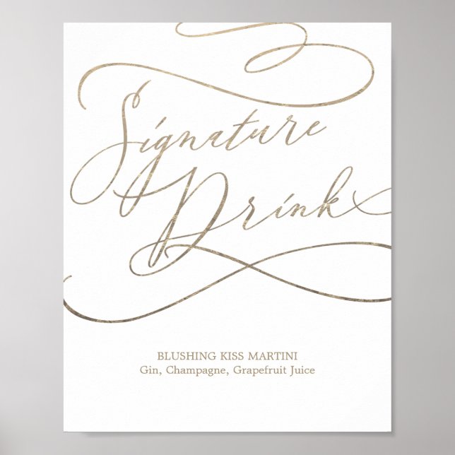 Romantic Gold Calligraphy Signature Drink Sign (Front)