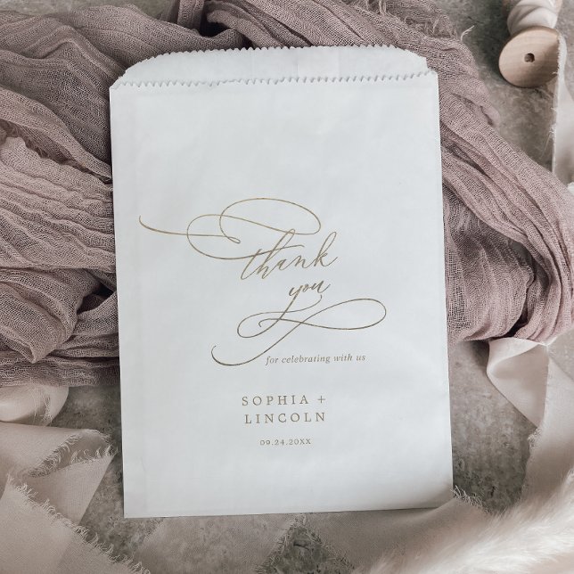 Romantic Gold Calligraphy Thank You Wedding Favour Bags (Creator Uploaded)
