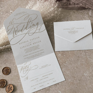 Romantic Gold Calligraphy The Wedding Of All In One Invitation