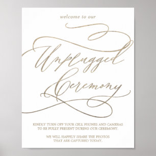 Romantic Gold Calligraphy Unplugged Ceremony Sign