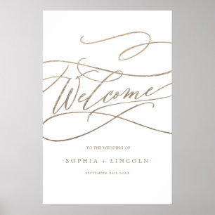Romantic Gold Calligraphy Vertical Welcome Wedding Poster