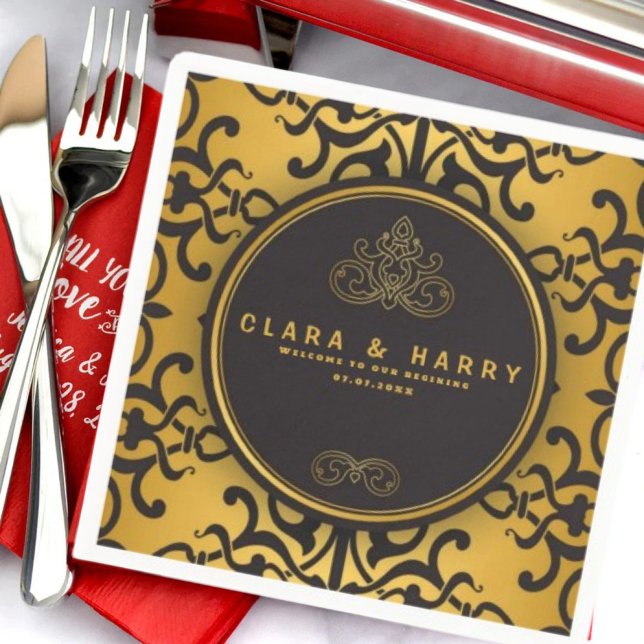 Romantic gold calligraphy vintage floral wedding  napkin (Creator Uploaded)